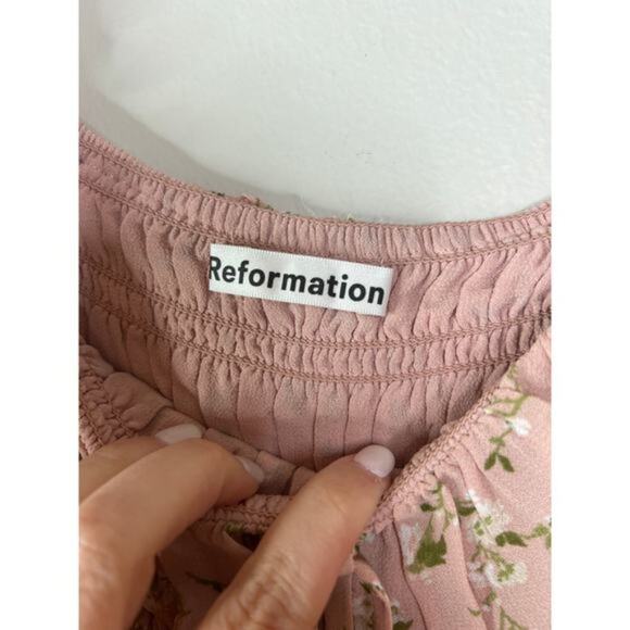 NEW Reformation Morris Melody Floral Ruffle Long Sleeve Mini Dress Pink Size: 14 - Picture 4 of 7